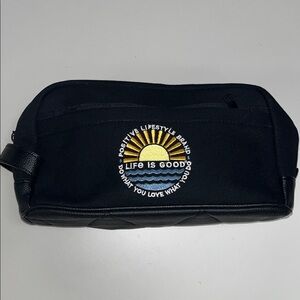 Life Is Good Black Large Toiletry Bag with Embroidered Logo